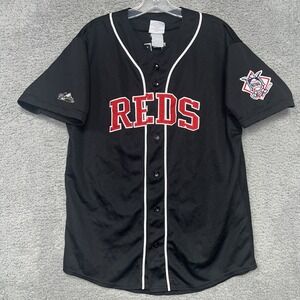 VTG Majestic Ken Griffey Jr Men Sz L Black Cincinnati Reds #30 Stitch Jersey HOF